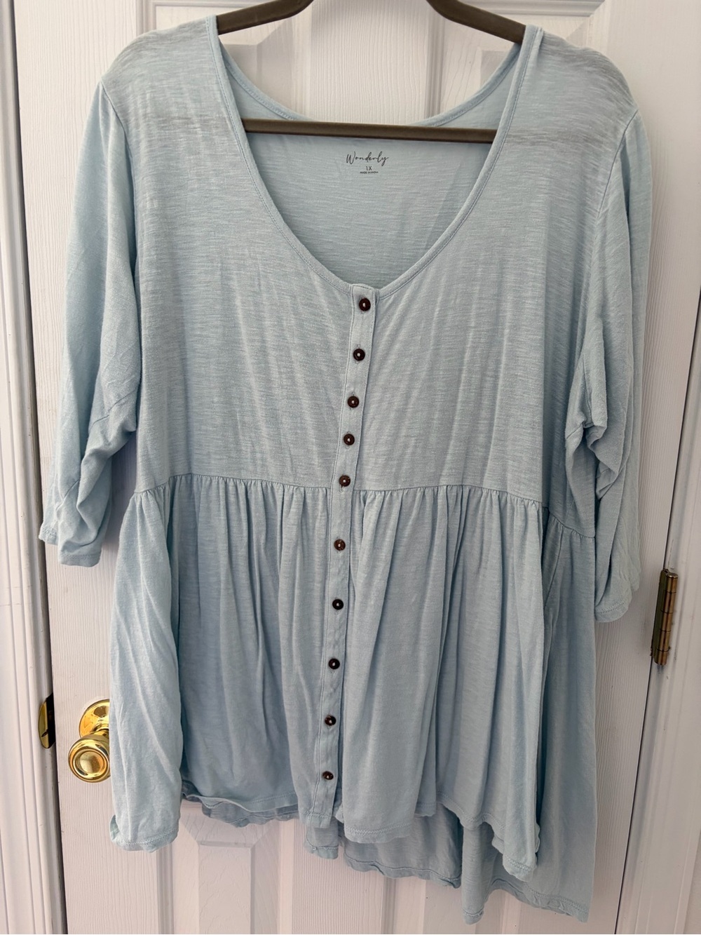 Wonderly Light Blue Button-Peplum Tunic